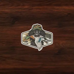 Duck Hunting Dog Sticker, Camo Spaniel with Mallard Patch Design Decal