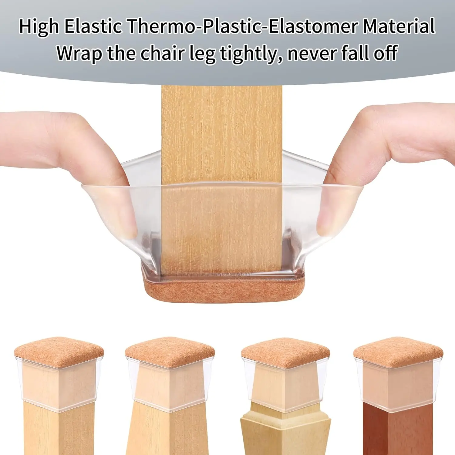 8 Pcs Extra Large Square Chair Leg Floor Protectors, Silicone Felt Furniture Pads for Hardwood Floor, Dining Table Bar Stool Leg Protectors Leg Cups Covers (XL Fit: 1.5" - 2", Clear)