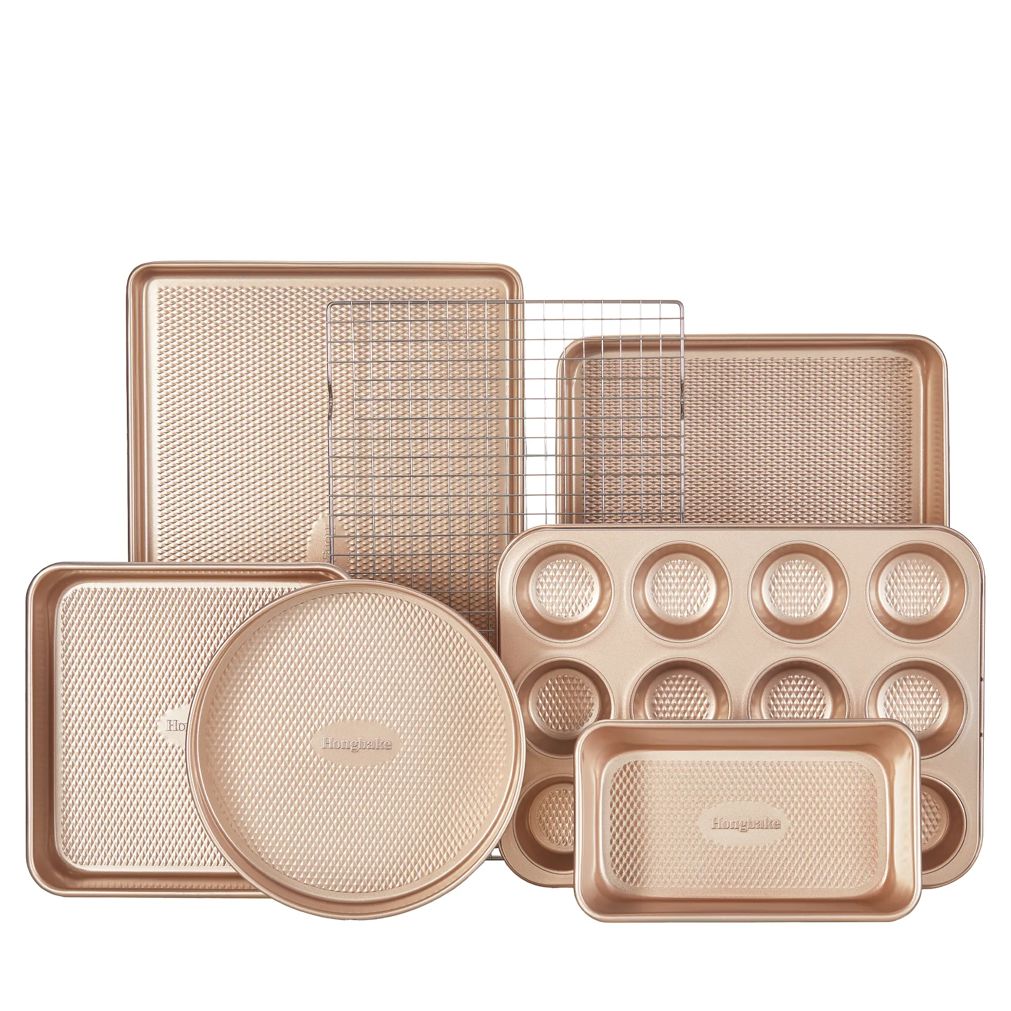 7-Piece Gold Diamond-Texture Non-Stick Baking Sets, Includes Baking Sheet Pan, Cookie Sheet, Roasting Pan, Steel Kitchenware Baker, Roasting Pan Baking Sets
