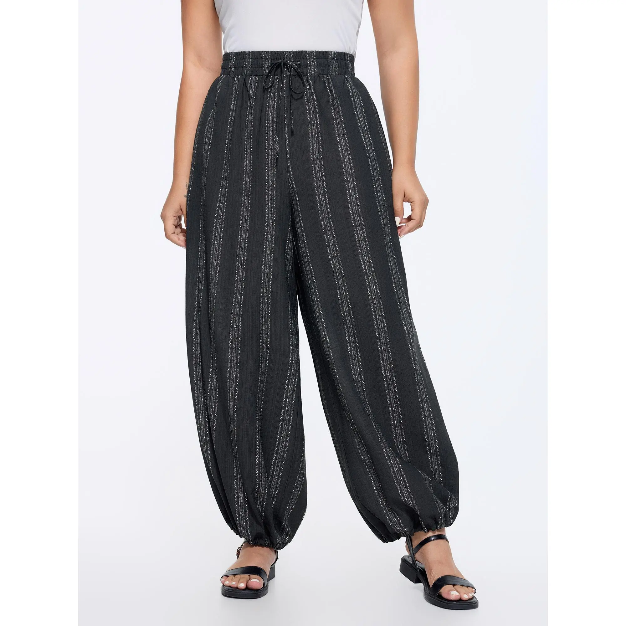 BloomChic Plus Size Curvy Striped Jogger Pants for Women, Stylish Soft Rayon Blend with a Mid Rise Tall Fit for Casual Streetwear, Workout Jogger, Athleisure Fitness Pants, Casual Streetwear Joggers, Stylish Soft Joggers