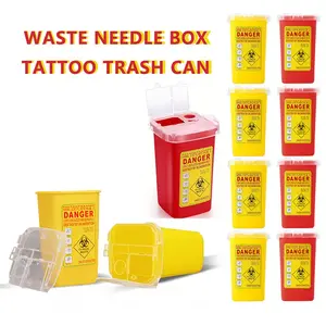 2/10pcs Portable Flip-Top Sharps Container，mini bin，Waste Box，Tattoo Trash Can- Small Disposal Bin (6"x4"x3") for Tattoo Parlors, Barbershops, Offices, Home & Travel Use，red & yellow