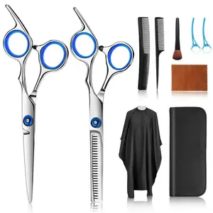 Professional 10 Pcs Stainless Steel Hair Cutting Scissors Kits Hairdressing Thinning Shears Set For Barber Salon Home Men Women Kids Adults