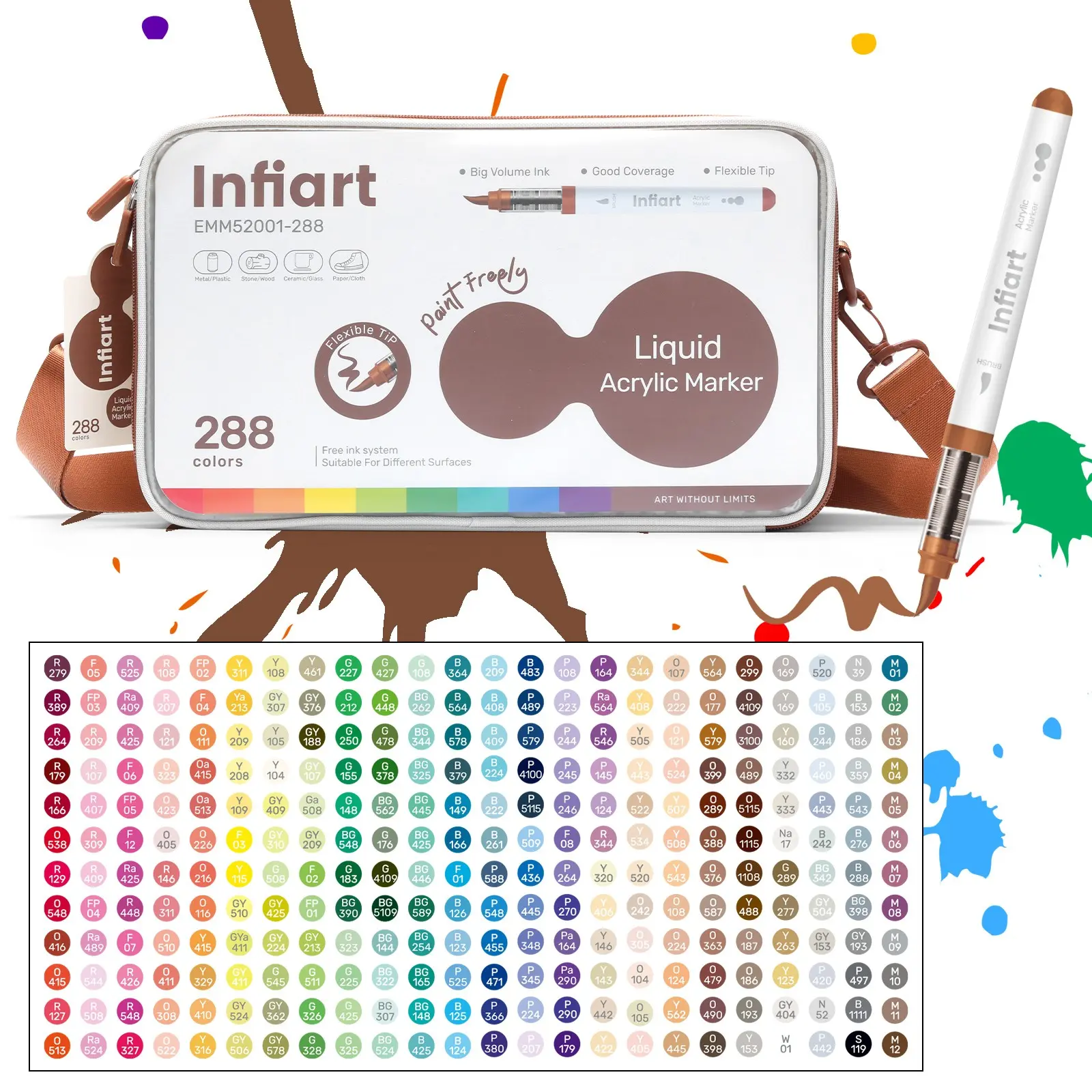 Christmas Painting Supplies, 288 Colors Acrylic Markers with Flexible Soft Tips, High Pigment Coverage for Professional Art, Easy to Carry Storage Bag, Art Markers Set