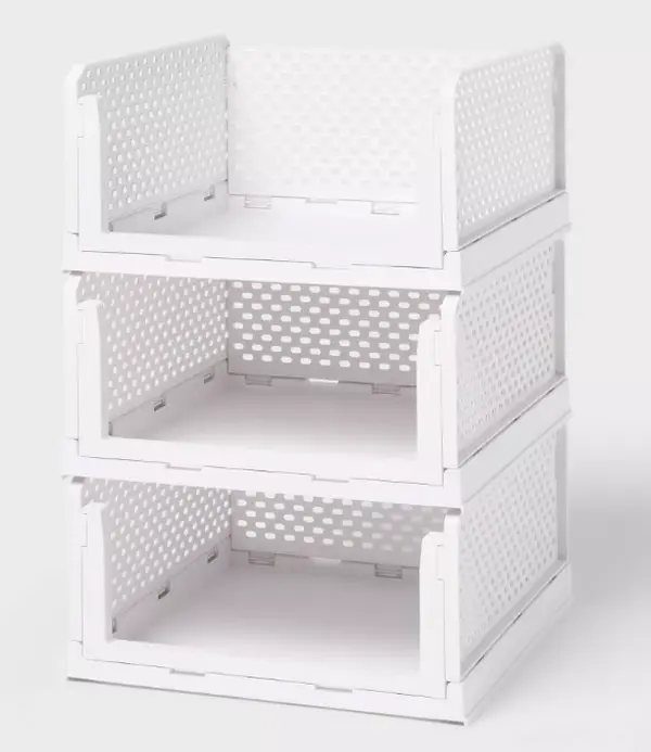 3 Pack Stackable Storage Bins for Closet, Foldable Fabric Organizer Boxes for Clothes, Bedroom & Shelf Storage