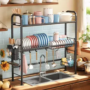 Over Sink Rack Kitchen Over The Sink Dish Drying Rack Organizer Large Space Saving Dish Drainer Countertop Dishes Rack On Counter Caddy Utensil Metal Organizer 1&2 Tiers 1Tier