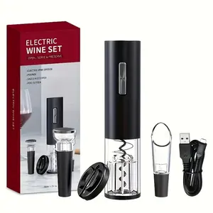 USB Rechargeable Electric Wine Opener Set with Foil Cutter, Vacuum Stopper, and Pourer - ABS Material, Nickel Battery, Up to 30 Bottles on a Single Charge, ≤36V Operating Voltage Utensils Home Bar Accessories Stainless Steel Shaker