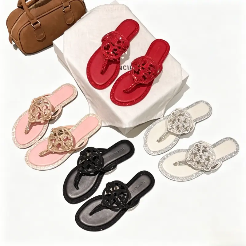 Women's Rhinestone Flip Flops, Sparkling Solid Color Flat Sandals, Comfortable Non-Slip Rubber Footwear for Summer Beach, Shoe, Walking Shoes,portable,slip-resistant,rain,breathable
