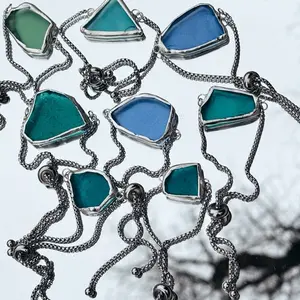 Sea Glass Bracelet Pull Chain Adjustable Size Xxs-XXL Beachy Jewelry with Colorful Glass Pieces