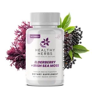 Healthy Herbs | Elderberry & Irish Sea Moss Extract - Immune and Thyroid Support 60 Capsules Fitness Edible Supplement Dietary Natural sea moss gel
