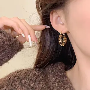 LisiZen Retro Maillard-Tone Earrings for Women, New Trendy Stud Design, Chic Lightweight Style for Fall & Winter DZEH4656 Gold Plated Hoop
