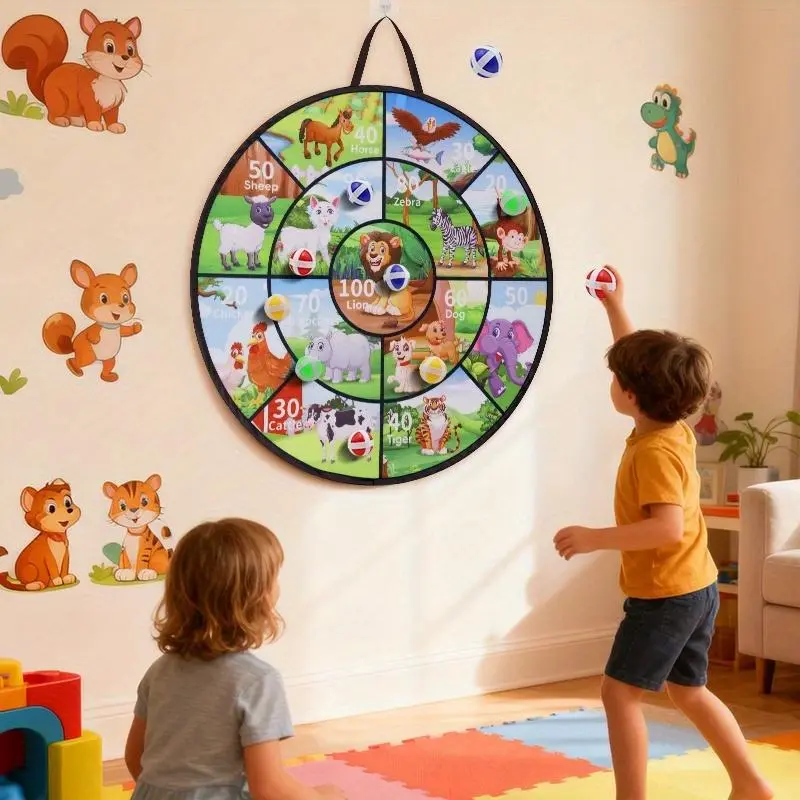 Large 74Cm/29" Dartboard Designed for Children, Featuring 12/24 Sticky Balls. This Double-Sided Game Is Suitable for Indoor And Outdoor Parties, Making It an Ideal Gift for Summer, Christmas, Or Halloween (Color May Vary)