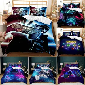 3-Piece Game Controller Print Duvet Set (1 Duvet + 2 Pillowcases), Soft Comfort Bedding, Bedroom Dorm Room Home Decor, Gaming Bedding Set