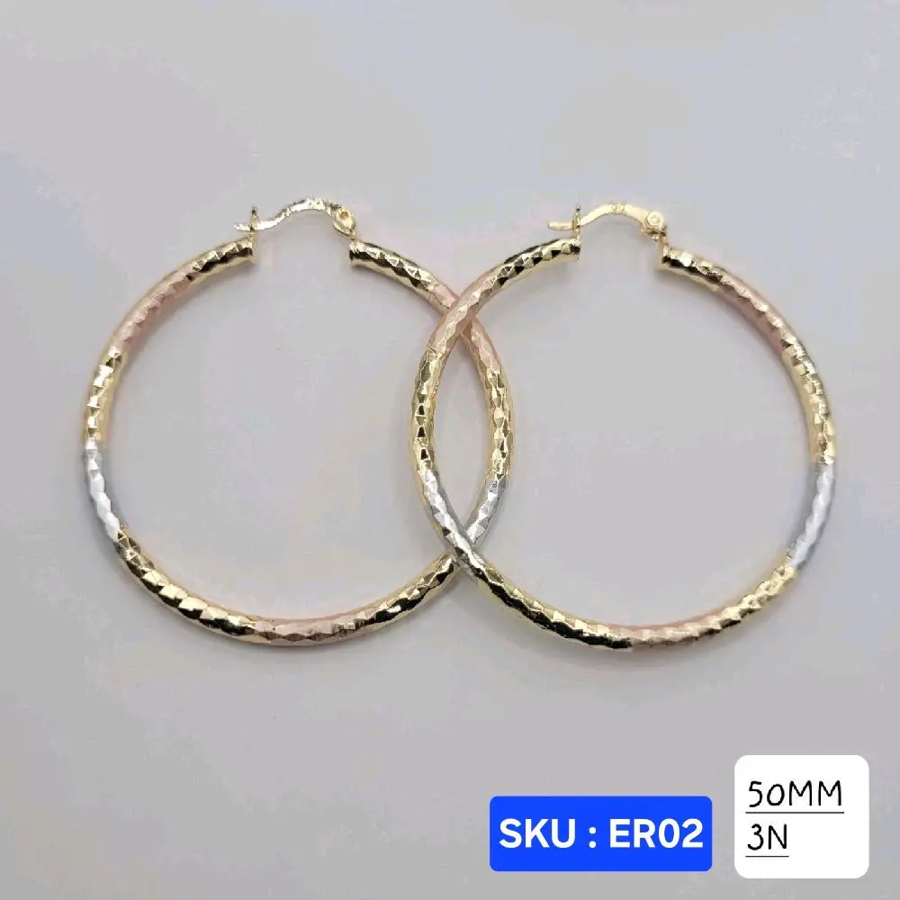 Beautiful Hoop Earrings 3 Color Medium Size 50mm 3 mm Wide Laminated Gold Fashion Jewelry for Women Versatile Stylish Accessory 50mm Laminated Gold SKU ER02