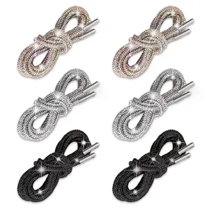 3 Pairs Rhinestone Shoe Lace 55'' Faux Crystal Glitter Rope for Sneakers & Boots DIY Accessories Round Laces Without Battery tiktokshopspringglowup