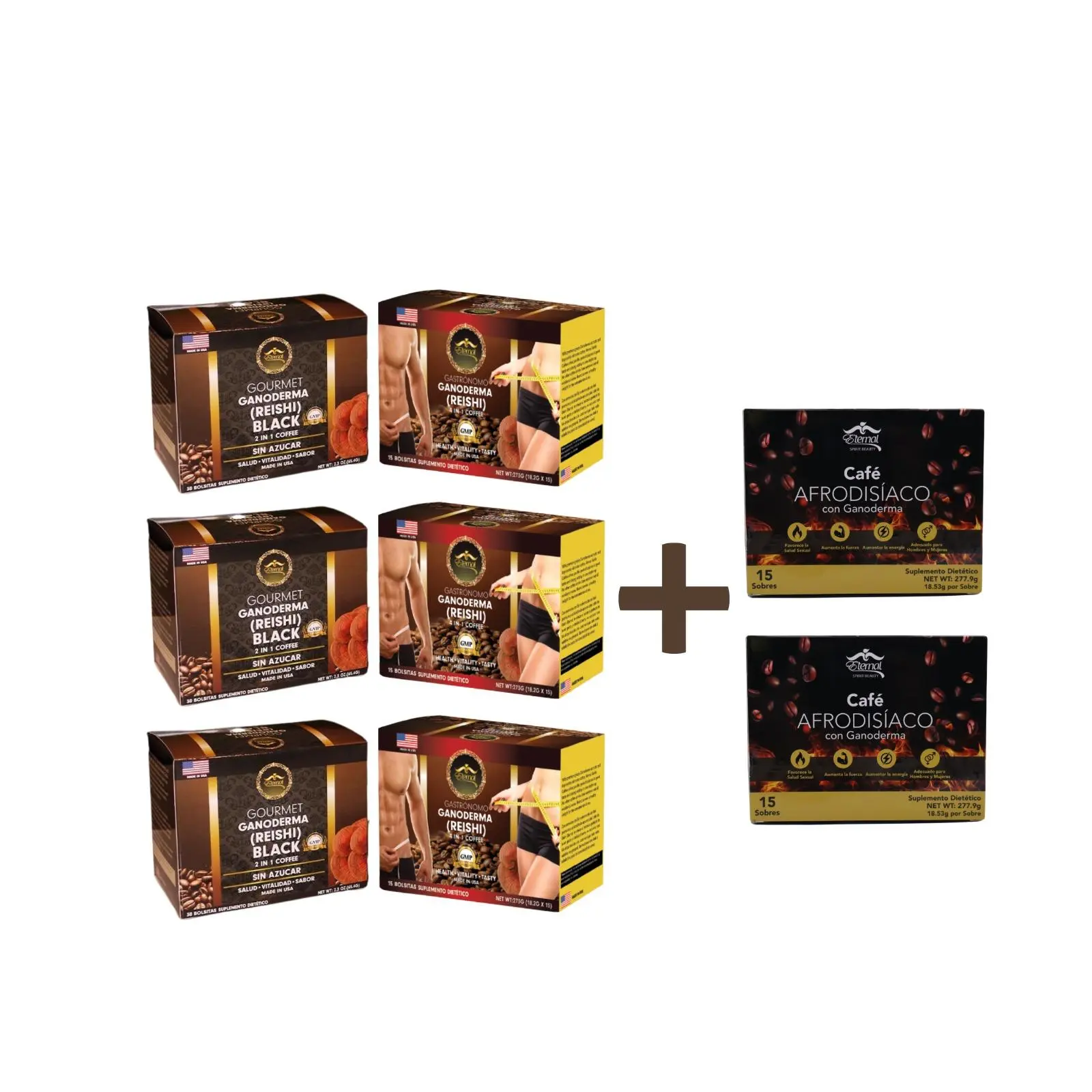 eternal spirt beauty combo de 6 cafes y 2 gratis latte,oscuro,todos con ganoderma Coffee
