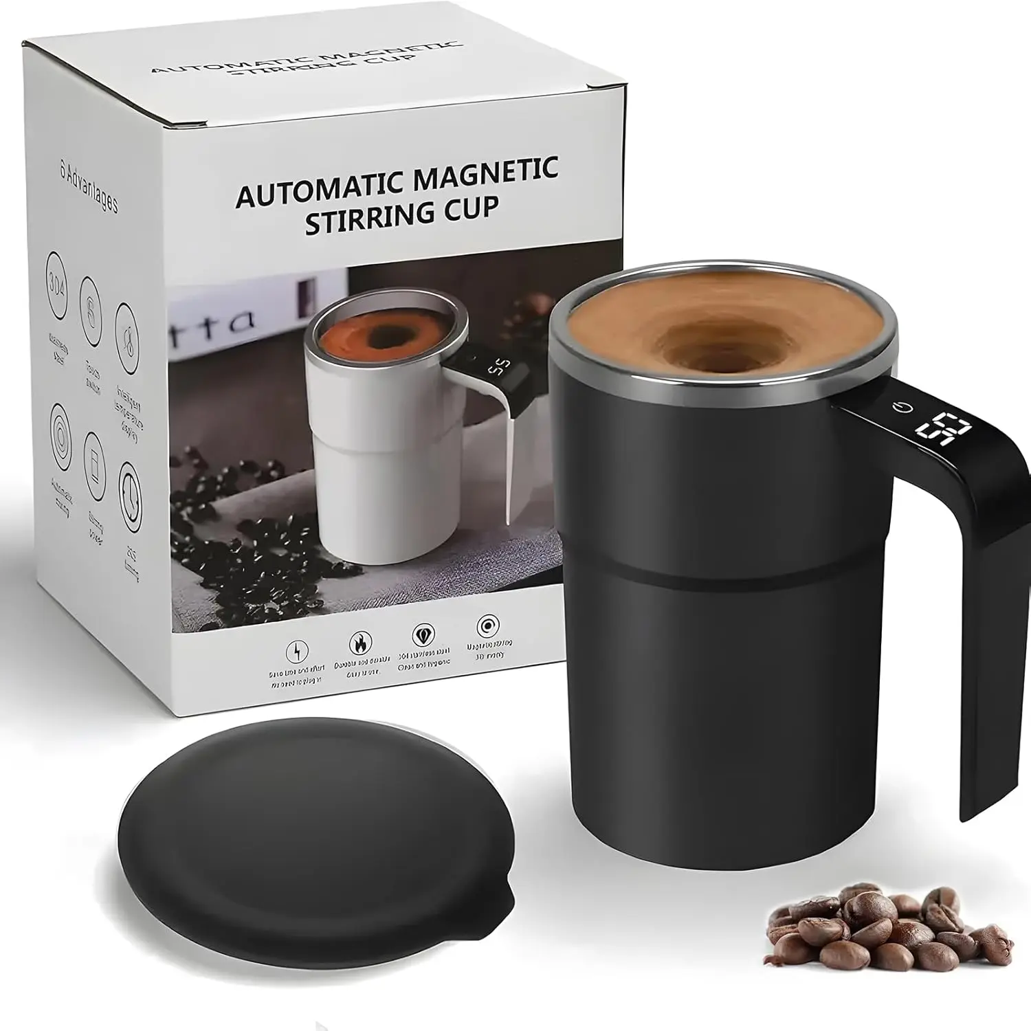 Electric Self-stirring Coffee Mug Magnetic Stirring Cup Rechargeable Automatic Mixing Cup w/LCD Thermometer for Milk/Cocoa Drinkware Tumbler at Office/Kitchen/Travel tiktokshopbacktoschool