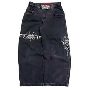 Men's Loose Fit Hip Hop Jeans Extra Large Relaxed Denim Pants Street Style Urban Fashion Casual Wear Unisex with Unique Embroidery