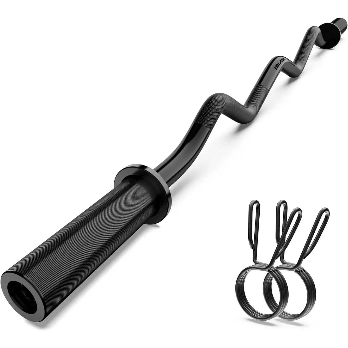 Olympic EZ Curl Barbell Bar, " Curl Bar for Weight Lifting,  Gym Weight Bar- Strength ,Squat, Thrusts,Biceps, Chrome Curling for 2 Inch Plates -2 Spring Collars (Black)