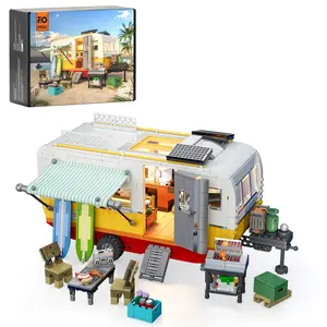 【NEW】Funwhole Travel Trailer Lighting Building-Bricks Set - 1325 Pcs-Classic Camper Van for Beach Creator Vehicle Kit  Holiday Gift  for Adult and Teens