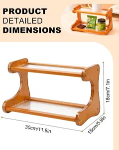 Station Shelf, 2 Tier Acrylic Matcha Stand Bar Organizer for Mugs, Syrup, Cups & Mug Holder Countertop, Wooden Shelf Condiment Storage Caddy for Kitchen, Home, Office