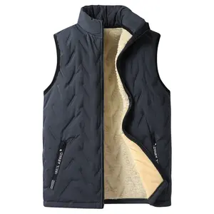 2025 New Men's Ultrasonic Fleece-Lined Vest Workwear Stand Collar Thickened Outdoor Sports Export Lamb Wool Vest Sleeveless