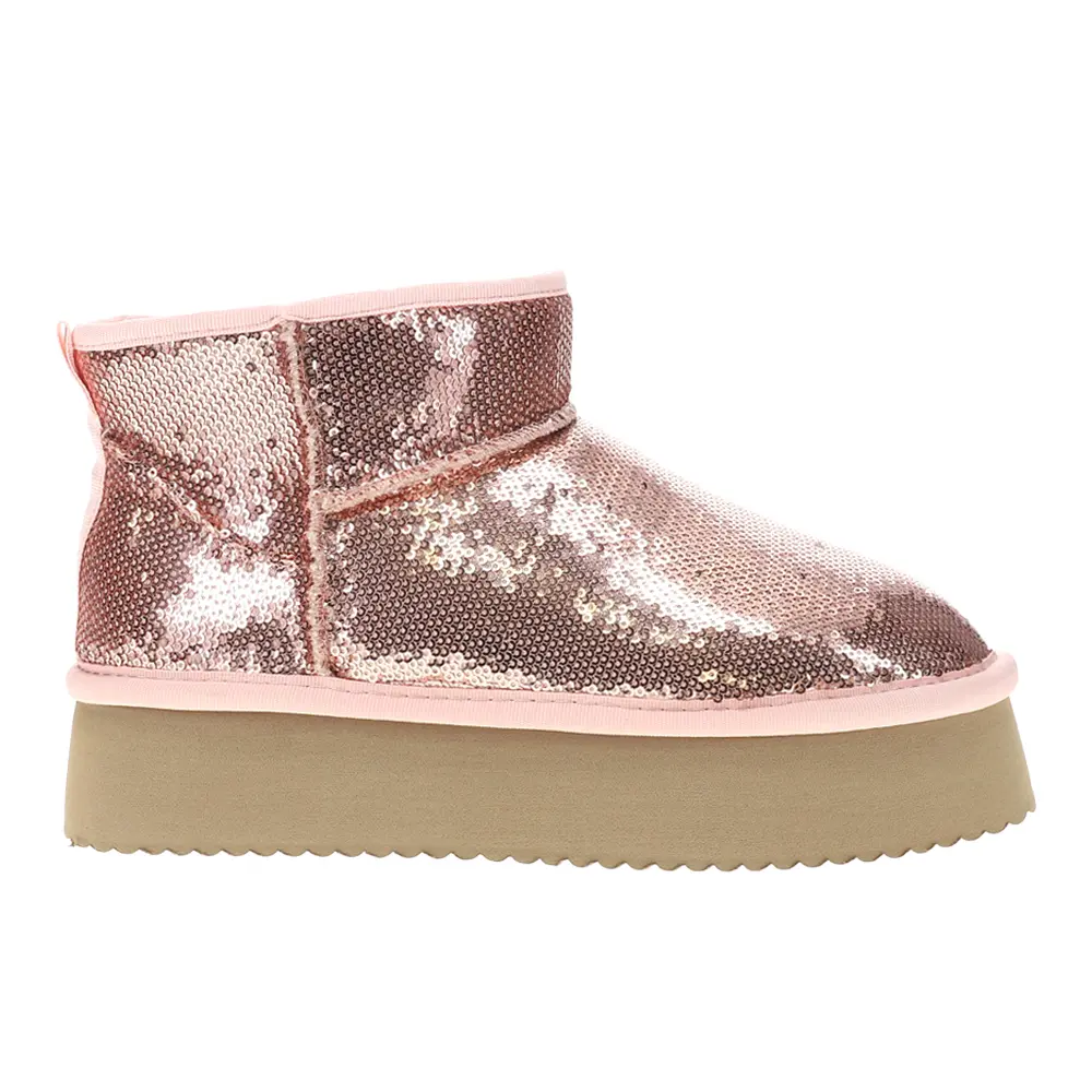 Corkys Womens Room Service Sequin Platform Round Toe Pull On Casual Boots Ankle Mid Heel 2-3" - Pink