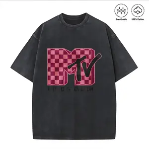 100 Percent Cotton Oversized Streetwear Style T Shirt Mtv Checkerboard Logo Summer Casual Wear For Music Lovers And Trendsetters