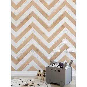 Chevron Striped Wood Peel and Stick Wallpaper