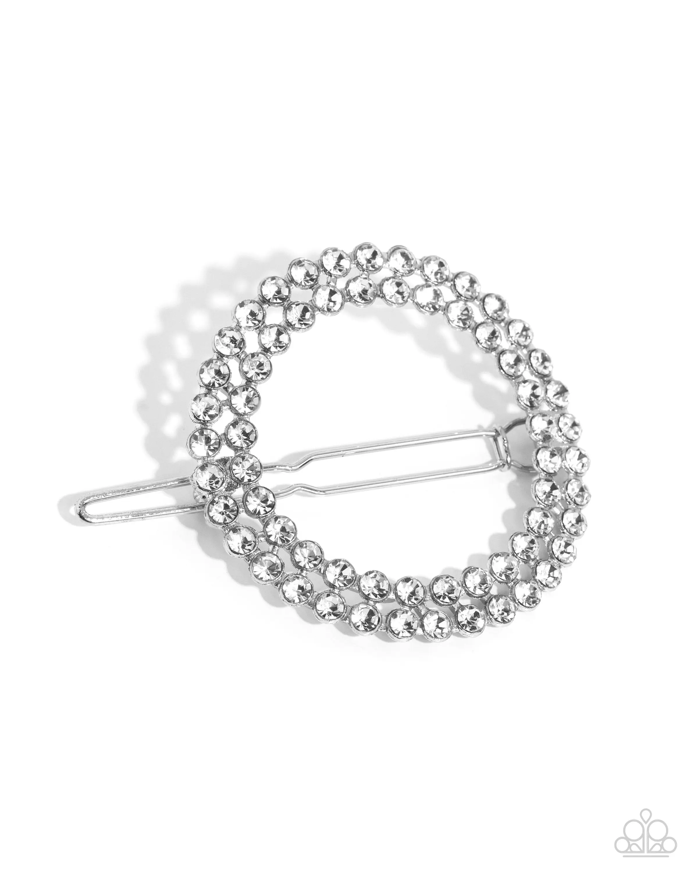 Inner CIRCLET - White Rhinestone Circle Silver Hair Clip - Paparazzi