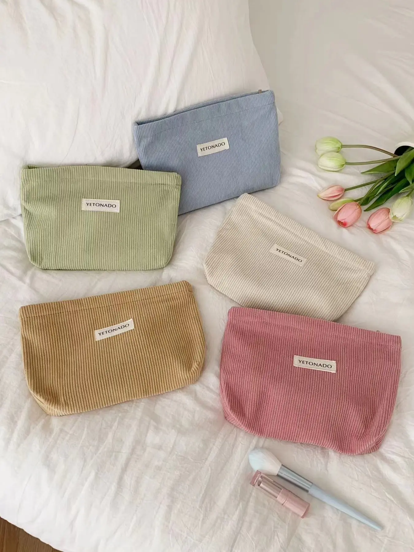 1pc Ladies' solid color makeup bag, hand-held bag, Handheld cosmetic pouch, storage bag, zipper closure, suitable for daily commuting, travel, portable ladies' makeup bag, Makeup Organizer Pouch