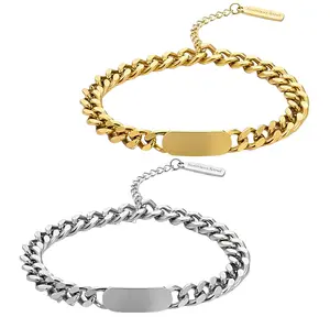 Personalized Engraved Cuban Link Bracelet – Custom ID Bar Stainless Steel Chain for Men & Women