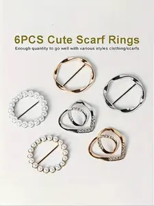 Silk Scarf Rings Set, Fashion Metal Ring Clips for Women, Elegant Dress Accessories, Waist Buckle Wrapping Stands, Fashion Accessory, 6 Pieces