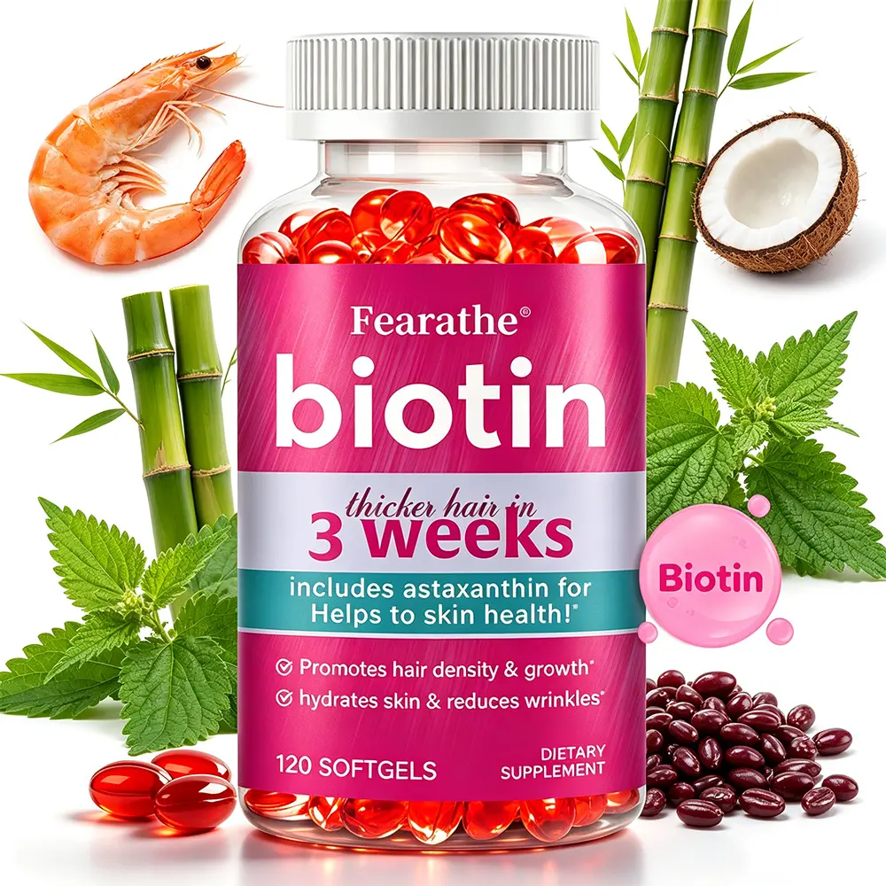 Fearathe Premium Biotin & Astaxanthin Complex - Daily Supplement for Healthy Hair Follicles & Skin Hydration, 60-Day Supply