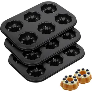 3 Pack 6 Cavity Mini Bundt Cake Pan, Durable Carbon Steel Non-Stick Mini Fluted Tube Cake Molds, Easy Release Evenly Shaped Cakes Perfect for Home Baking and Party