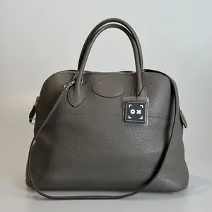 Pre-owned HERMÈS Taurillon Clemence Top Handle Bag Hermes Bolide 35 Etain with Silver Hardware 89609533	