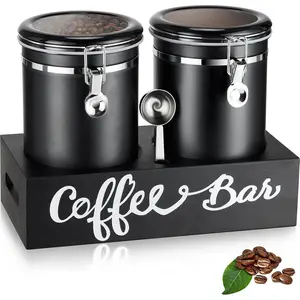 2 x 63OZ Stainless Steel Coffee Canisters with Handle Shelf, Airtight Locking Clamp & Scoop,  Storage Jars for Kitchen