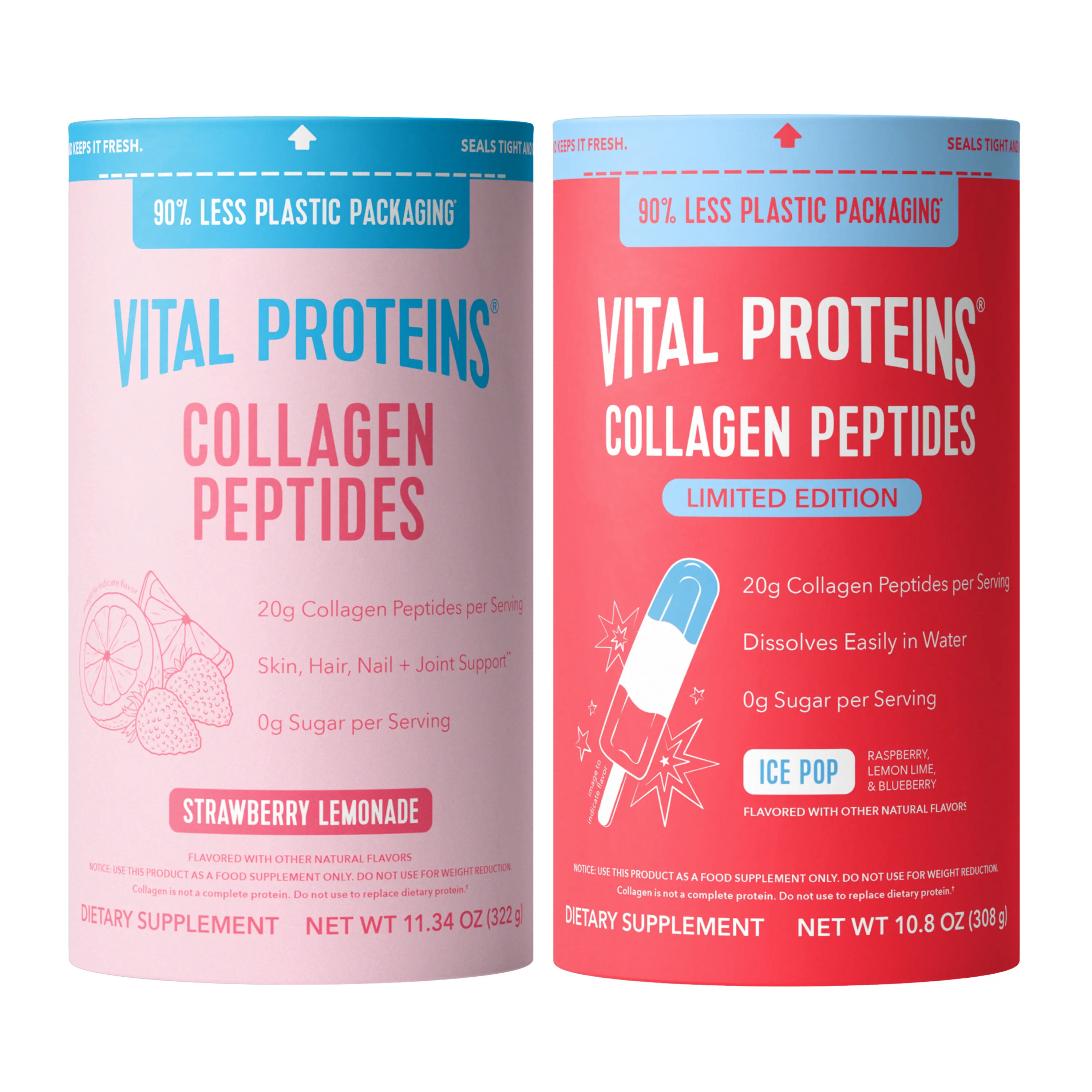 Vital Proteins Collagen Peptides Powder, Summer Flavor Bundle (Strawberry Lemonade & Ice Pop), 10.5 oz Each