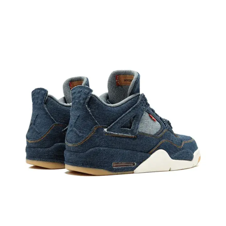 Woven denim mesh hybrid high-top retro basketball trainers built for versatile rugged dark indigo denim all-season minimalist street fashion aesthetics, dense deep blue thick woven denim shell layered with breathable perforated grid mesh overlays