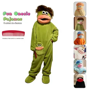 Funny Onesie Party, Comfortable Hooded Flannel Pajama Set, 3-Piece Includes Pajamas Comb Shoe Covers, Cute Monster Design