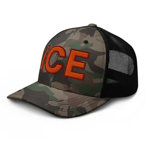RIVEMUG NX Camo ICE Embroidered Curved Bill Camouflage Trucker Hat Low Crown Adjustable Immigration Cap