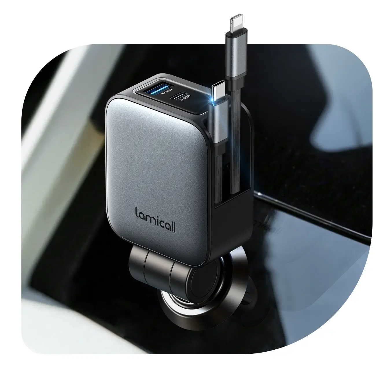 Lamicall 4-in-1 100W USB-C Multi Charger - Ultra-Compact Adjustable Magnetic Charging Dock, PD Fast Car Charger for iPhone 16/15 Pro Max, Galaxy S25/S24 Ultra (Wireless+USB Compatibility, Electronic Smartphone Compatible)