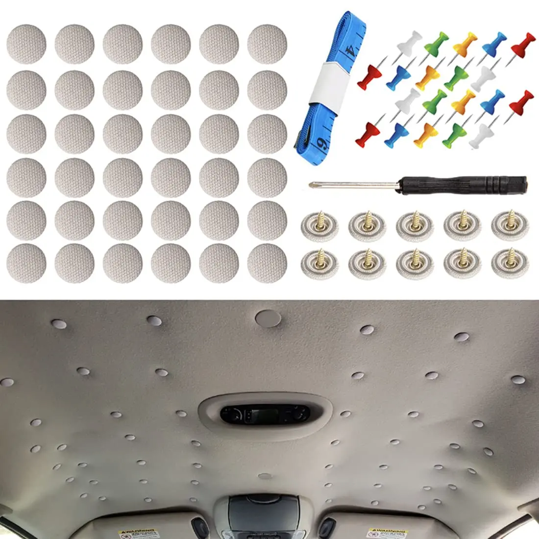 JOYTUTUS 60 pcs Automotive Car Roof Headliner Repair Button, Universal Auto Roof Snap Rivets Retainer Design for Car Roof Flannelette Fixed, with Installation Tool and Fit All Cars Car Visor Clip Car Interior Kit Car Accessory