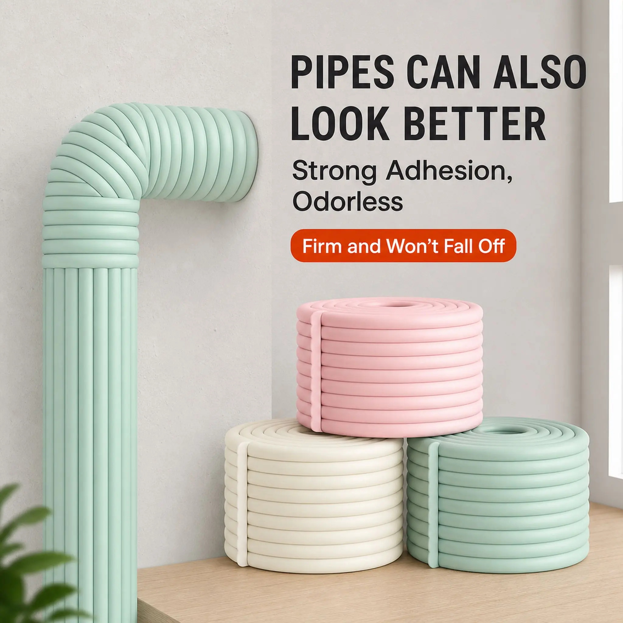 W Shape Pipe Edge Protector, Soft NBR Rubber Water Pipe Wrap & Cover, 78.74in Self-Adhesive Noise Reduction Bumper Guard for Home Plumbing, Drainage Pipes & Furniture Edges