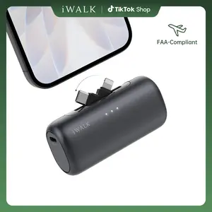 iWALK Plug USB Portable Power Bank, 5000mAh 2-in-1 USB-C&Lightning Plug, 15W Adaptive Fast Charging, 9 Safety Layers Protection, 2-Port Rechargeable Battery Power Bank for iPhones, Smartphones & Cellphones summerwins,summerwins