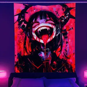 Gothic Anime Girl Tapestry - Bold Abstract Art, Wall Hanging for Bedroom, Office, or Dorm Office Decoration | Gothic Anime Designvalentine's wall decor flags
