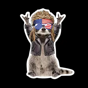 Patriotic Raccoon Sticker – Cool Rock Raccoon with American Flag Glasses, Funny Meme Animal Decal