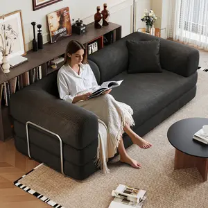 78.8" Corduroy Convertible Sofa Bed with Stainless Fixed-Shape Frame, 4-in-1 Boneless Couch with Pull-Out Bed, Lounge Futon Loveseat Floor Mattress for Living Room, No Assembly Required(Black)