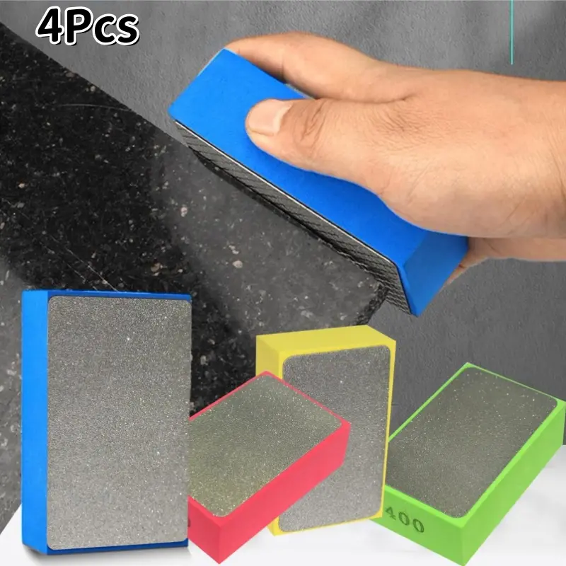 4Pcs Diamond Hand Polishing Pads for Sanding Ceramics Glass Tile Concrete Stone Marble Granite, 60#, 100#,200#,400# (Plane) summerwins, Polishing Tool