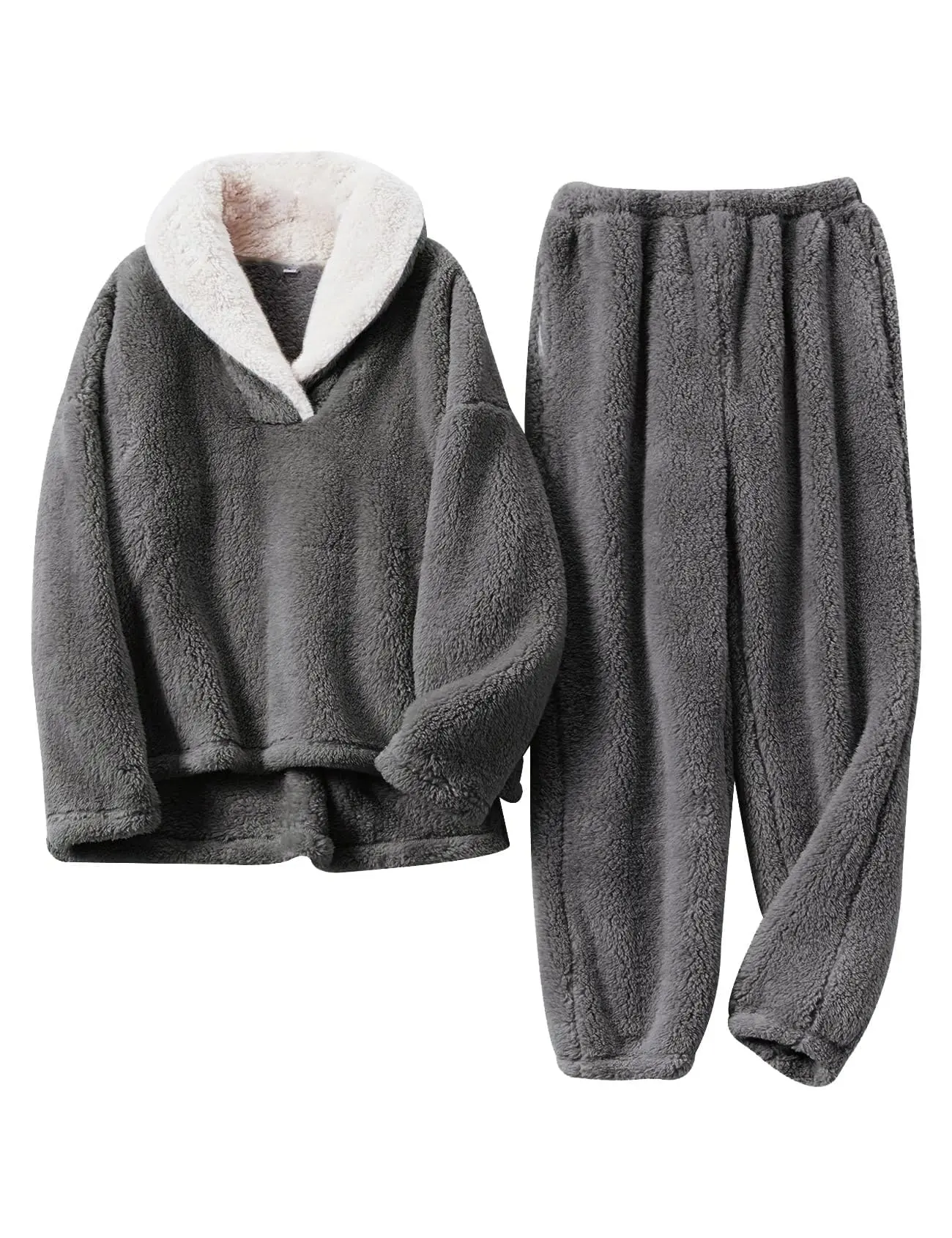 Songling Mens Fleece Pajamas Set Winter Warm Pjs for Men Flannel Loungewear Fluffy Sleepwear Sets