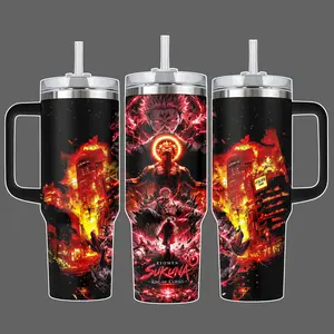 Ryomen Sukuna King of Curses Jujutsu Kaisen Anime Stainless Steel Insulated Tumbler With Handle Straw Lid 20oz 40oz Full Wrap Cursed Domain Fire City Design